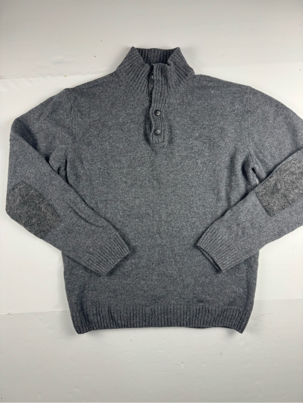 lorenzo Men's Gray 4 Button Mock Neck wool blend Italy Sweater